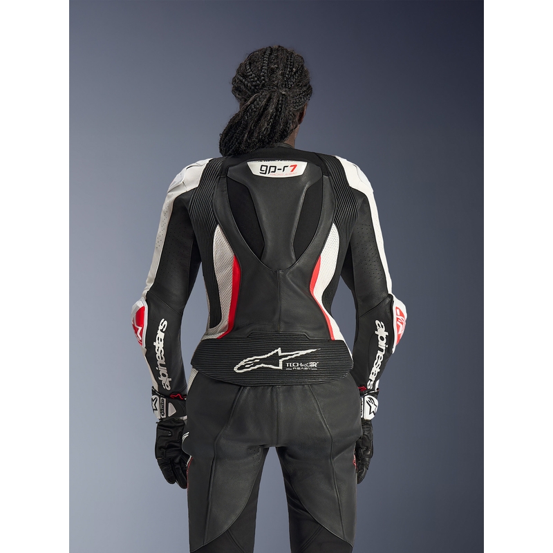 Dame todelt læder motorcykeldragt Alpinestars Stella GP-R7 sort-hvid-fluo rød
