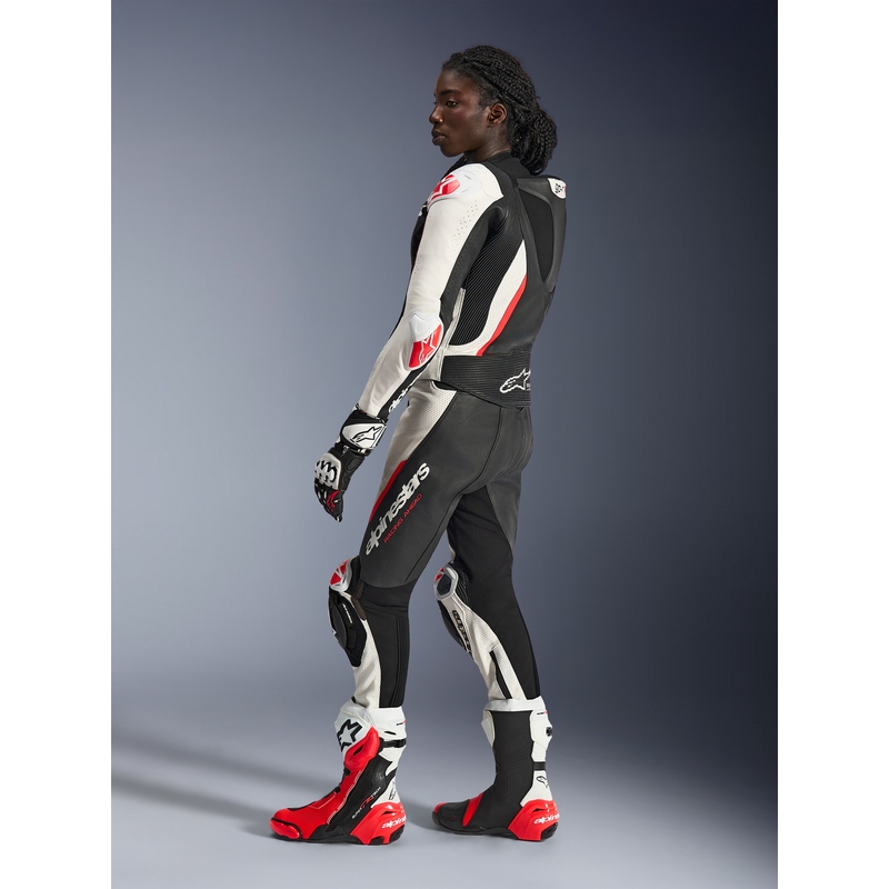 Dame todelt læder motorcykeldragt Alpinestars Stella GP-R7 sort-hvid-fluo rød