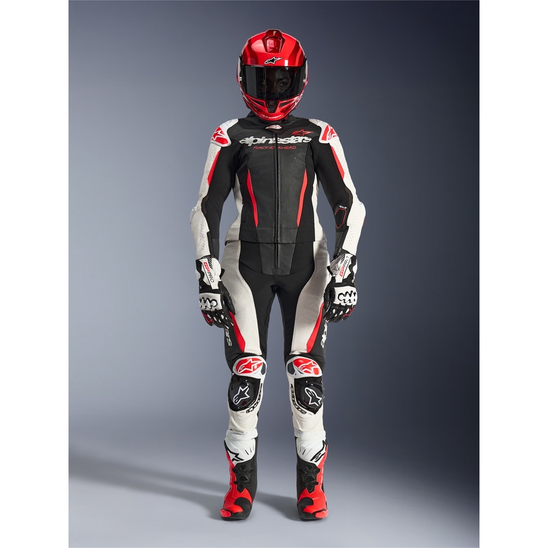 Dame todelt læder motorcykeldragt Alpinestars Stella GP-R7 sort-hvid-fluo rød