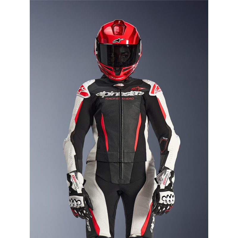 Dame todelt læder motorcykeldragt Alpinestars Stella GP-R7 sort-hvid-fluo rød