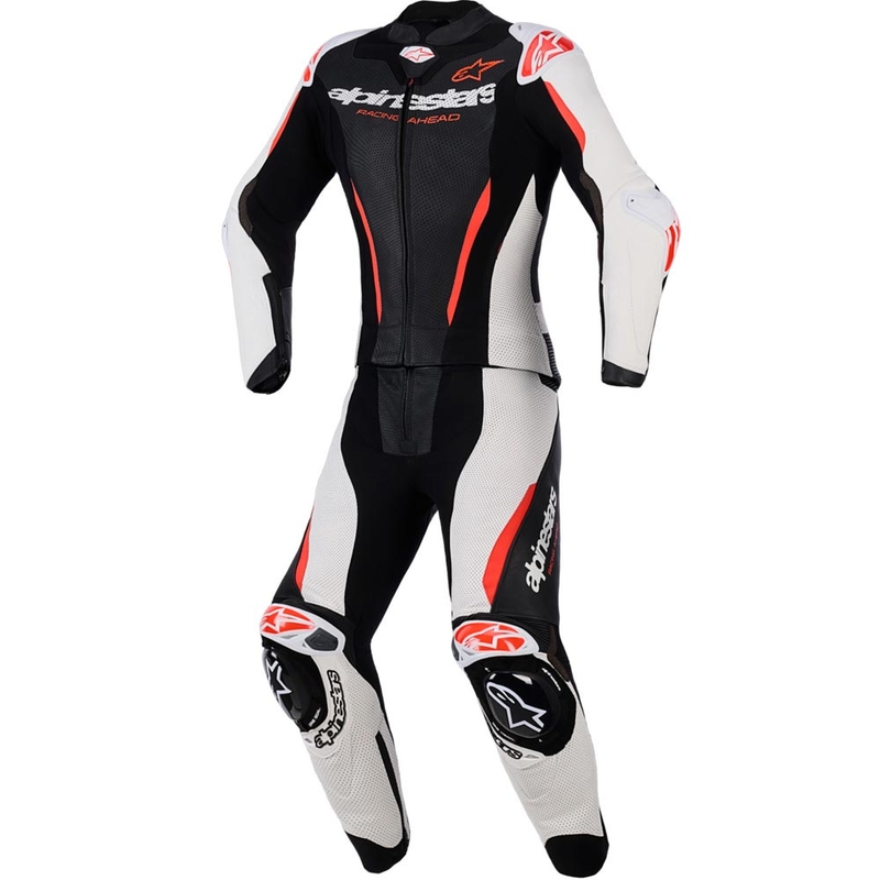 Dame todelt læder motorcykeldragt Alpinestars Stella GP-R7 sort-hvid-fluo rød