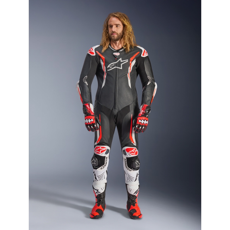 Alpinestars GP TECH V5 læder motorcykeldragt sort-hvid-fluo rød
