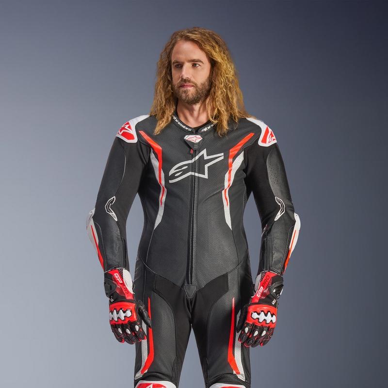 Alpinestars GP TECH V5 læder motorcykeldragt sort-hvid-fluo rød