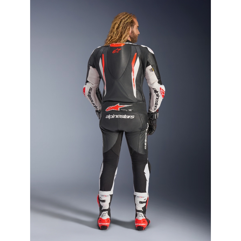 Alpinestars GP TECH V5 læder motorcykeldragt sort-hvid-fluo rød