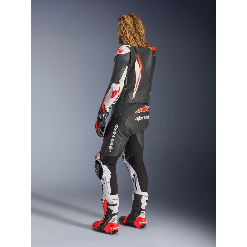 Alpinestars GP TECH V5 læder motorcykeldragt sort-hvid-fluo rød