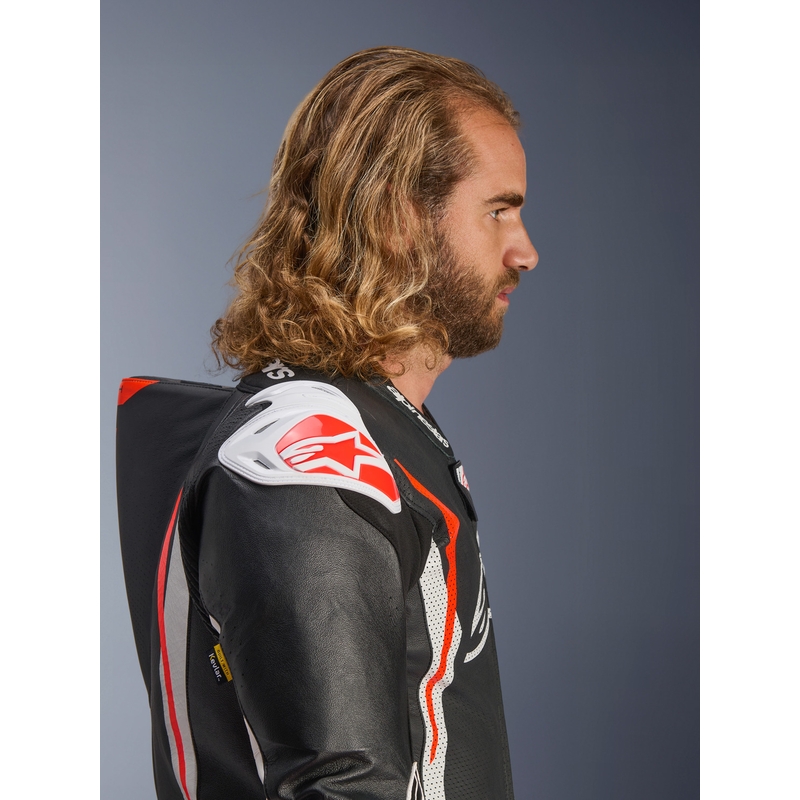 Alpinestars GP TECH V5 læder motorcykeldragt sort-hvid-fluo rød