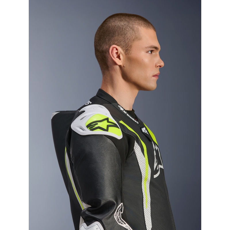 Alpinestars GP TECH V5 heldragt i læder, sort-hvid-fluo gul