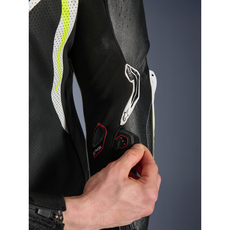 Alpinestars GP TECH V5 heldragt i læder, sort-hvid-fluo gul