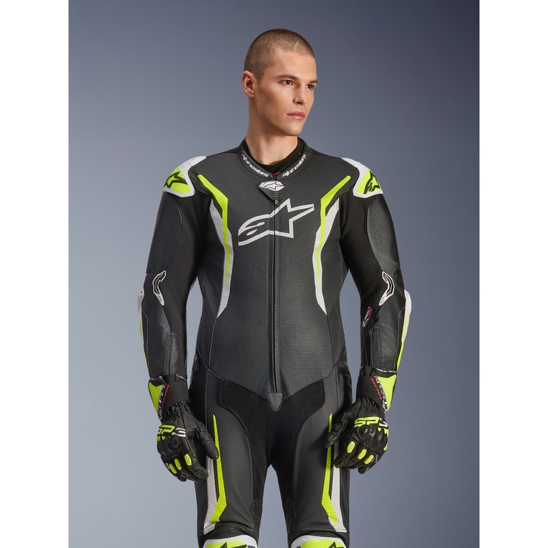 Alpinestars GP TECH V5 heldragt i læder, sort-hvid-fluo gul