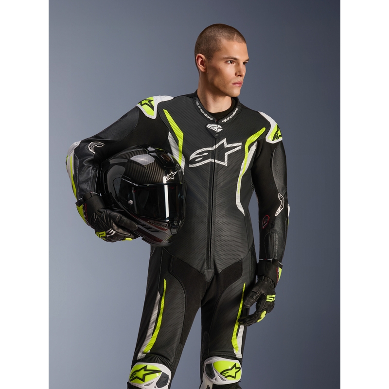 Alpinestars GP TECH V5 heldragt i læder, sort-hvid-fluo gul
