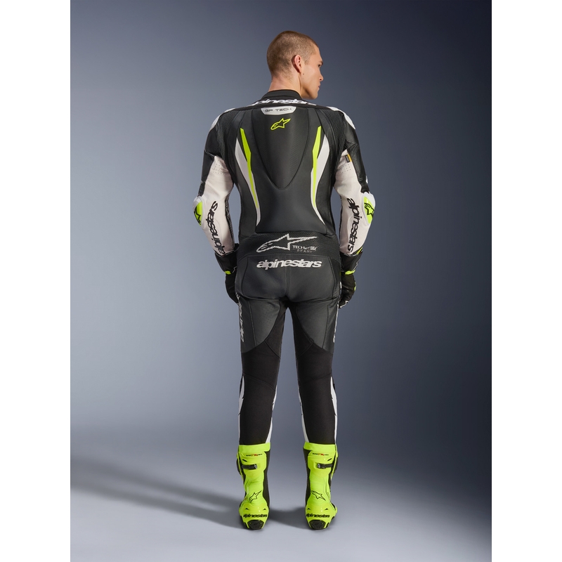 Alpinestars GP TECH V5 heldragt i læder, sort-hvid-fluo gul