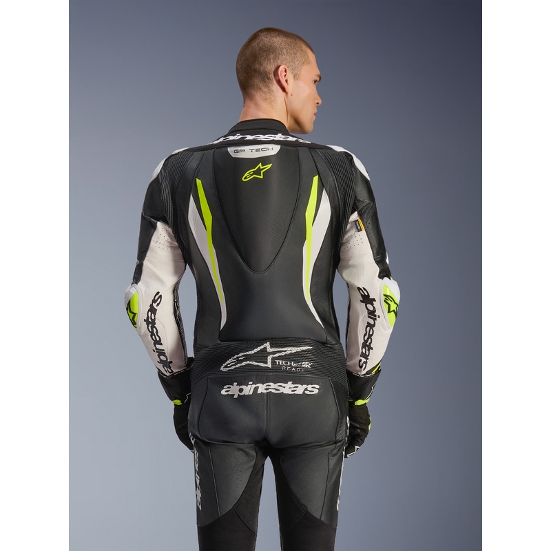 Alpinestars GP TECH V5 heldragt i læder, sort-hvid-fluo gul