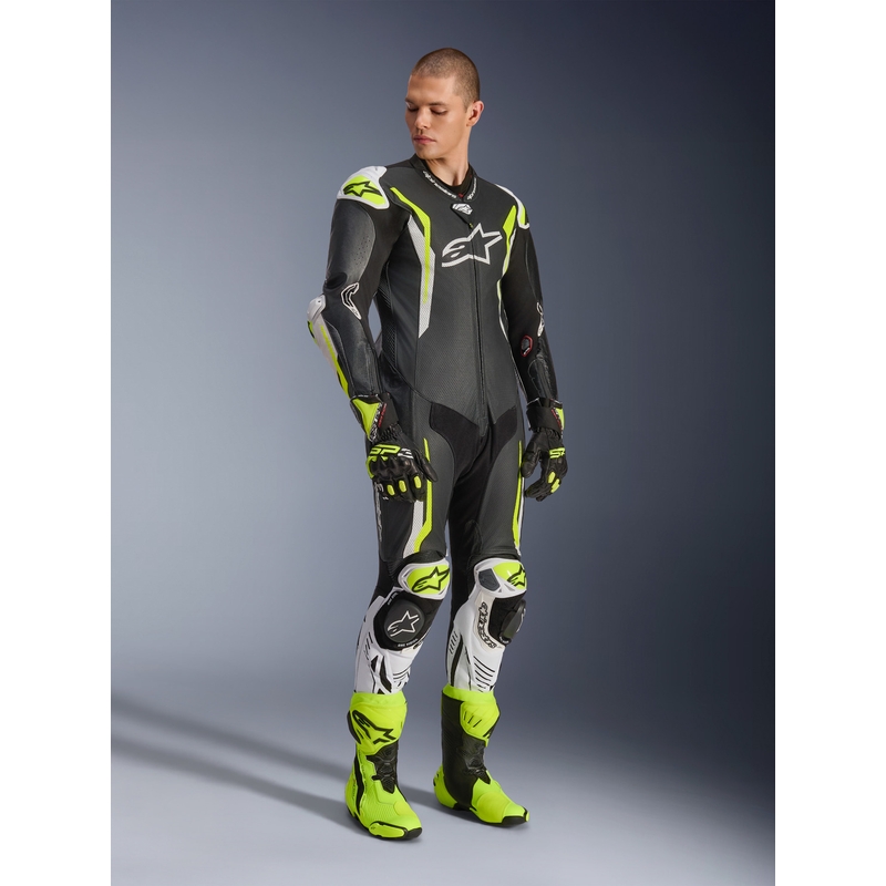 Alpinestars GP TECH V5 heldragt i læder, sort-hvid-fluo gul
