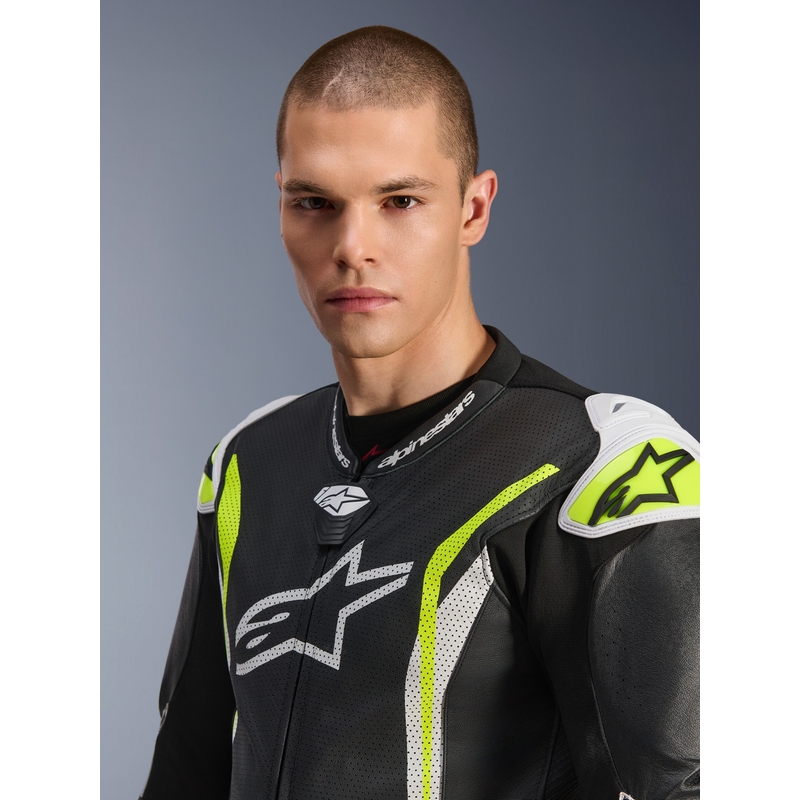 Alpinestars GP TECH V5 heldragt i læder, sort-hvid-fluo gul