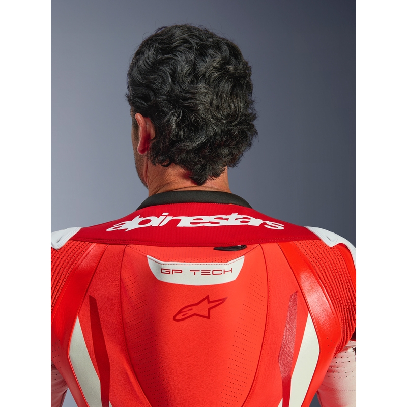 Alpinestars GP TECH V5 heldragt i læder, fluo rød-rød-hvid