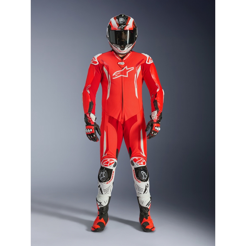 Alpinestars GP TECH V5 heldragt i læder, fluo rød-rød-hvid