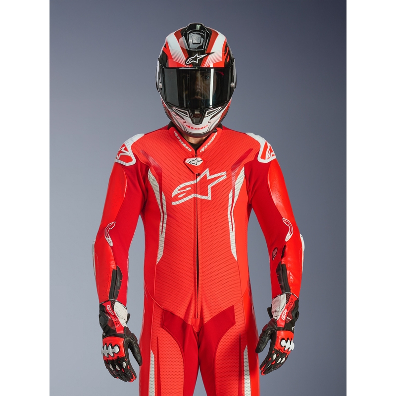Alpinestars GP TECH V5 heldragt i læder, fluo rød-rød-hvid