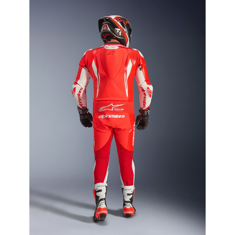 Alpinestars GP TECH V5 heldragt i læder, fluo rød-rød-hvid