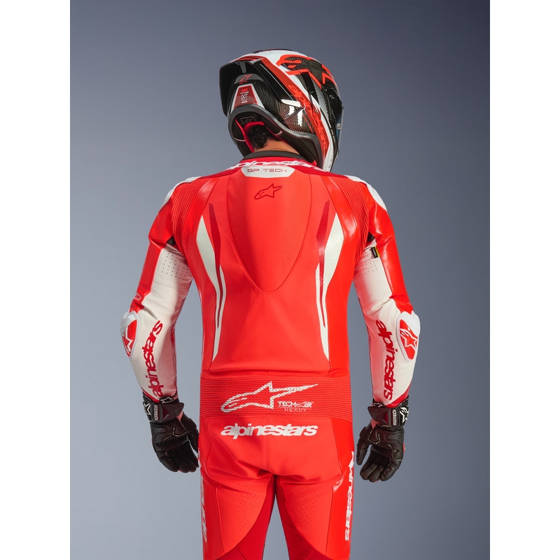 Alpinestars GP TECH V5 heldragt i læder, fluo rød-rød-hvid