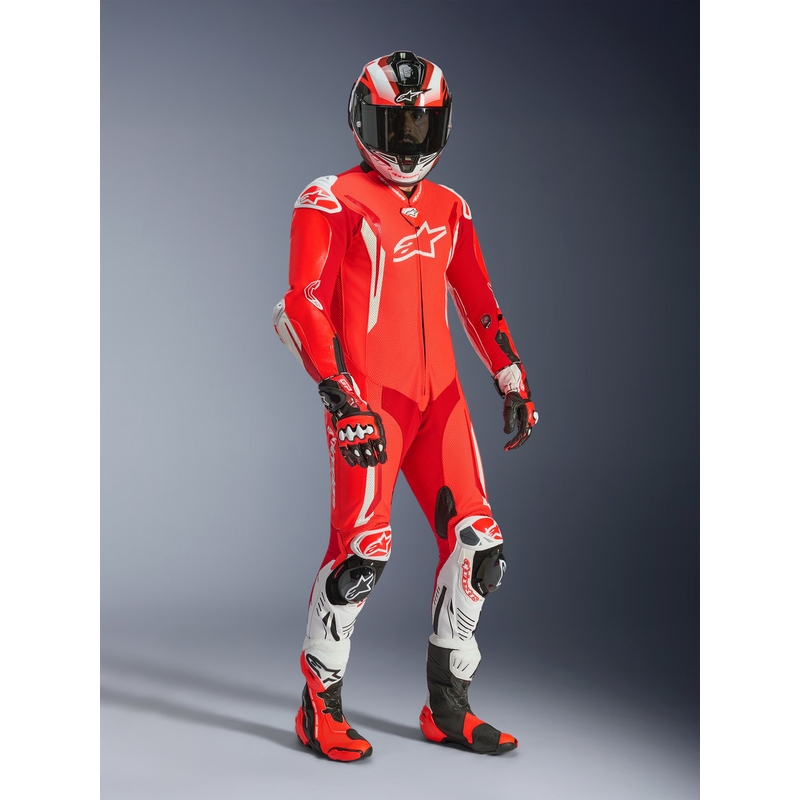 Alpinestars GP TECH V5 heldragt i læder, fluo rød-rød-hvid