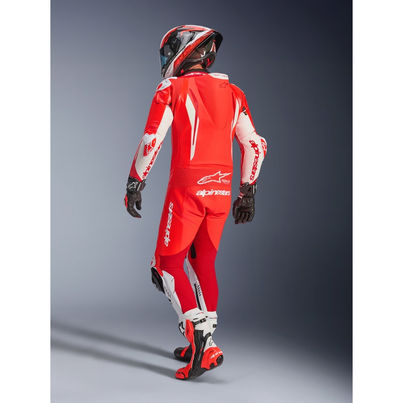 Alpinestars GP TECH V5 heldragt i læder, fluo rød-rød-hvid