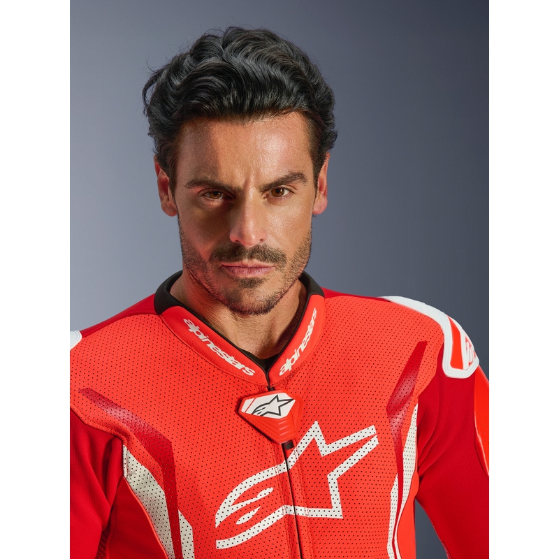 Alpinestars GP TECH V5 heldragt i læder, fluo rød-rød-hvid