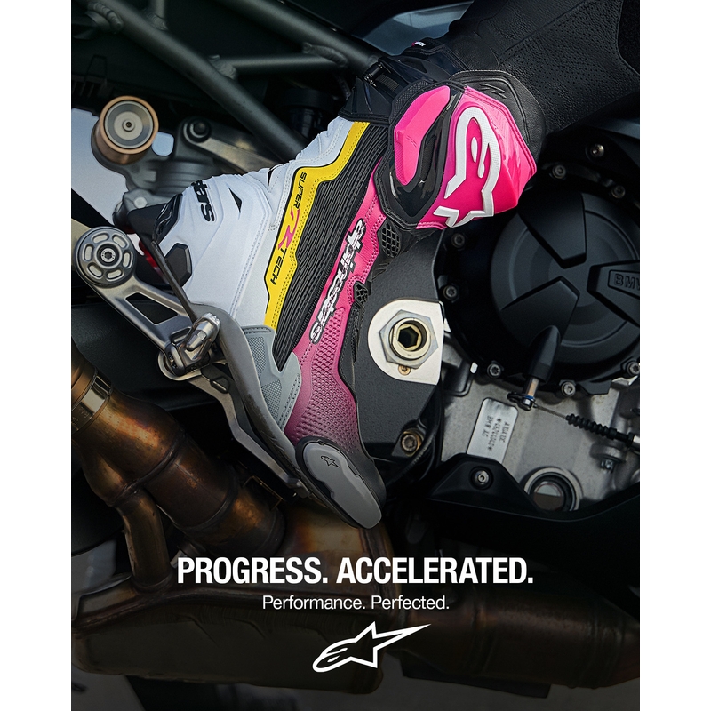 Alpinestars Supertech R motorcykelstøvler sort-hvid-pink-gul