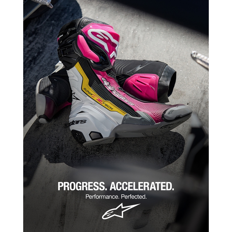 Alpinestars Supertech R motorcykelstøvler sort-hvid-pink-gul