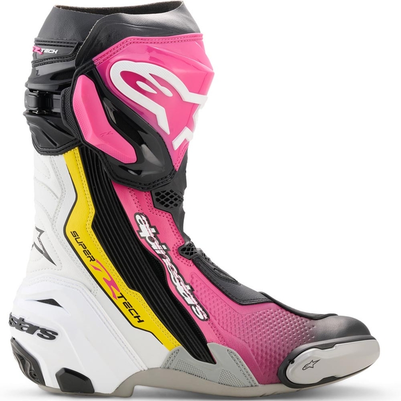 Alpinestars Supertech R motorcykelstøvler sort-hvid-pink-gul