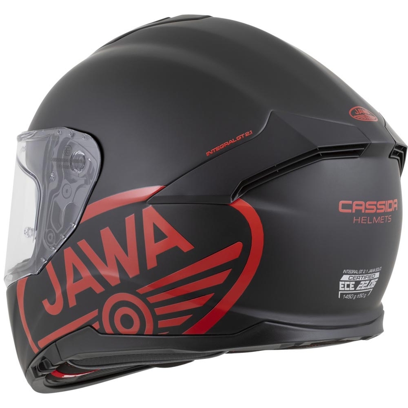 Cassida Integral GT 2.1 Jawa Solid fullface motorcykelhjelm, mat sort-blank rød