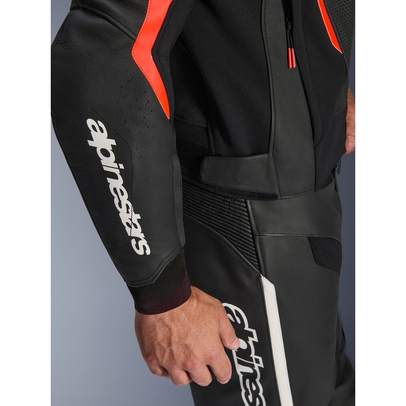 Alpinestars GP Force V2 Airflow læder motorcykeljakke sort-fluo rød-hvid
