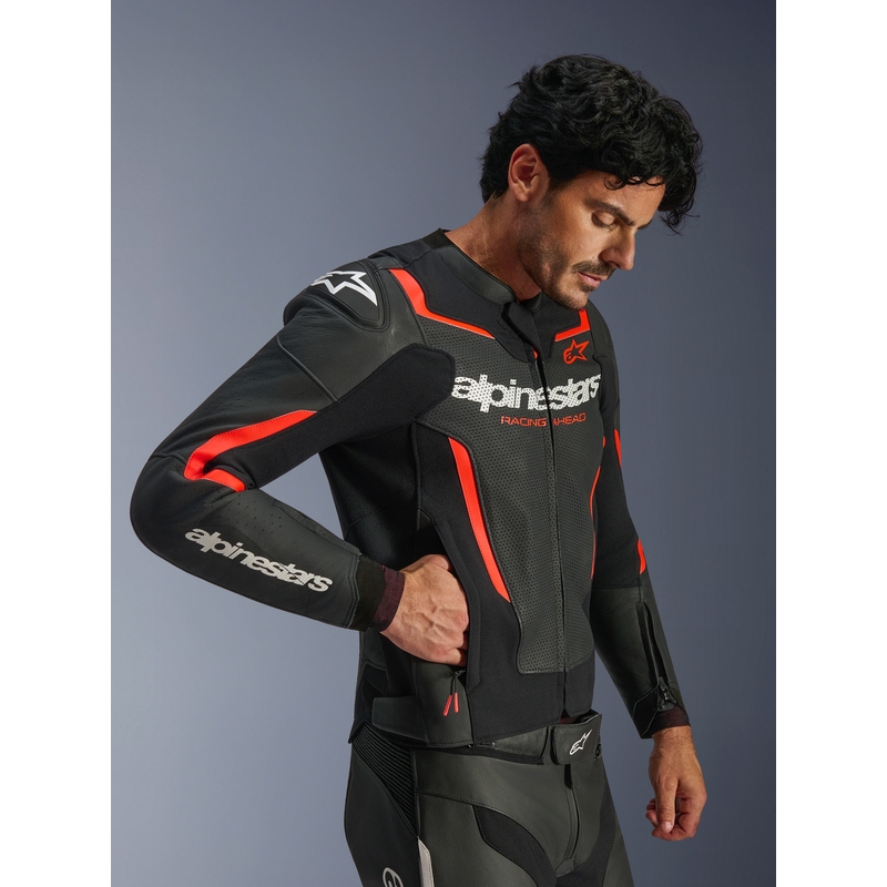 Alpinestars GP Force V2 Airflow læder motorcykeljakke sort-fluo rød-hvid
