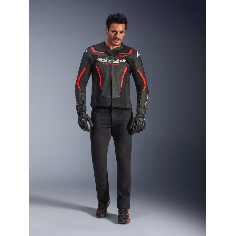 Alpinestars GP Force V2 Airflow læder motorcykeljakke sort-fluo rød-hvid
