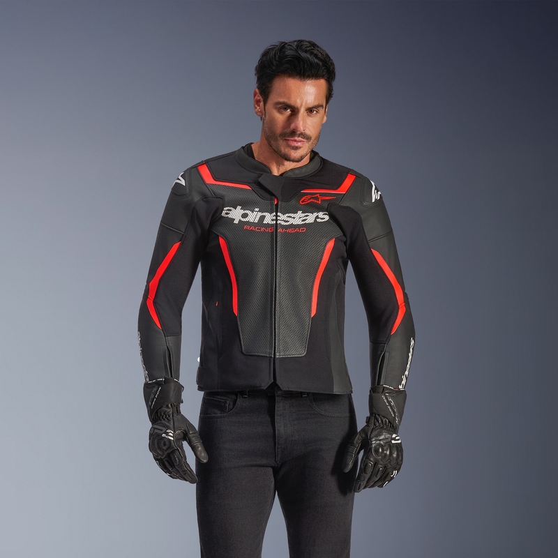 Alpinestars GP Force V2 Airflow læder motorcykeljakke sort-fluo rød-hvid