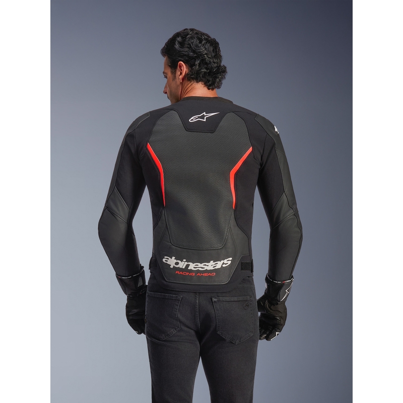 Alpinestars GP Force V2 Airflow læder motorcykeljakke sort-fluo rød-hvid