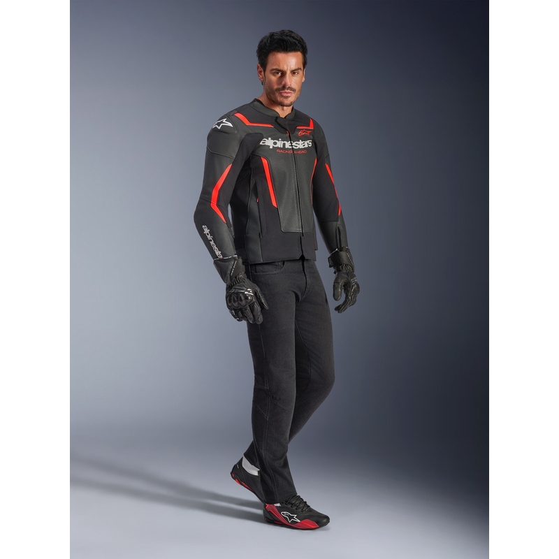 Alpinestars GP Force V2 Airflow læder motorcykeljakke sort-fluo rød-hvid
