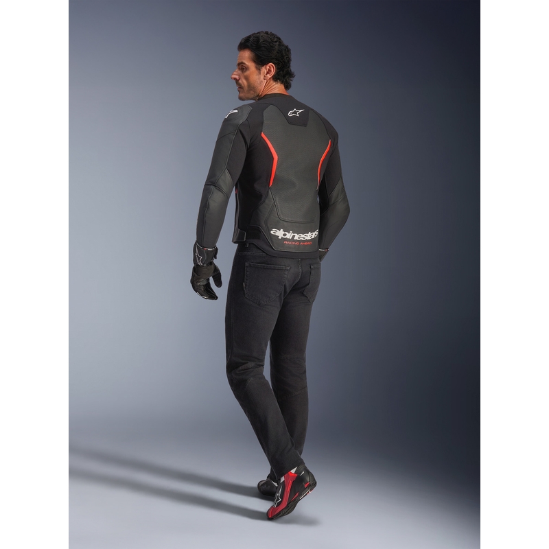Alpinestars GP Force V2 Airflow læder motorcykeljakke sort-fluo rød-hvid