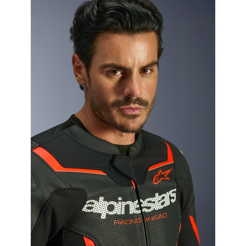 Alpinestars GP Force V2 Airflow læder motorcykeljakke sort-fluo rød-hvid
