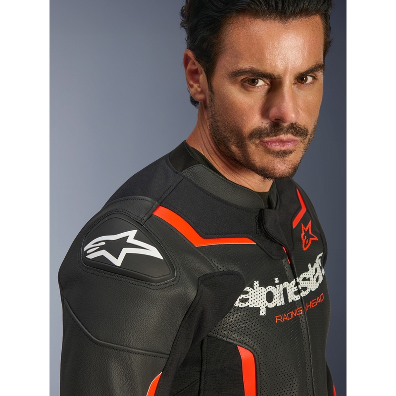Alpinestars GP Force V2 Airflow læder motorcykeljakke sort-fluo rød-hvid