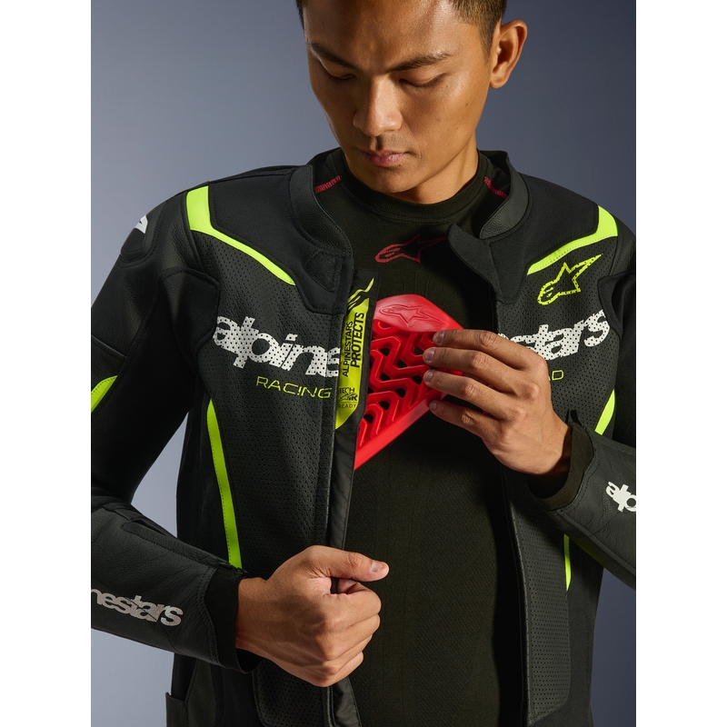 Alpinestars GP Force V2 Airflow læder motorcykeljakke sort-fluo gul