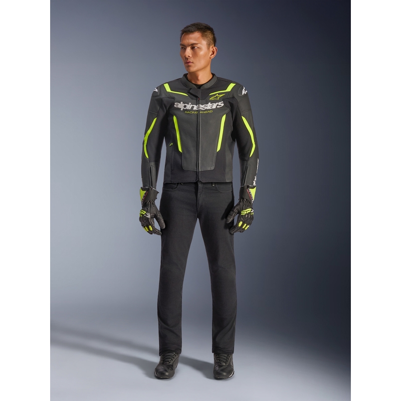 Alpinestars GP Force V2 Airflow læder motorcykeljakke sort-fluo gul