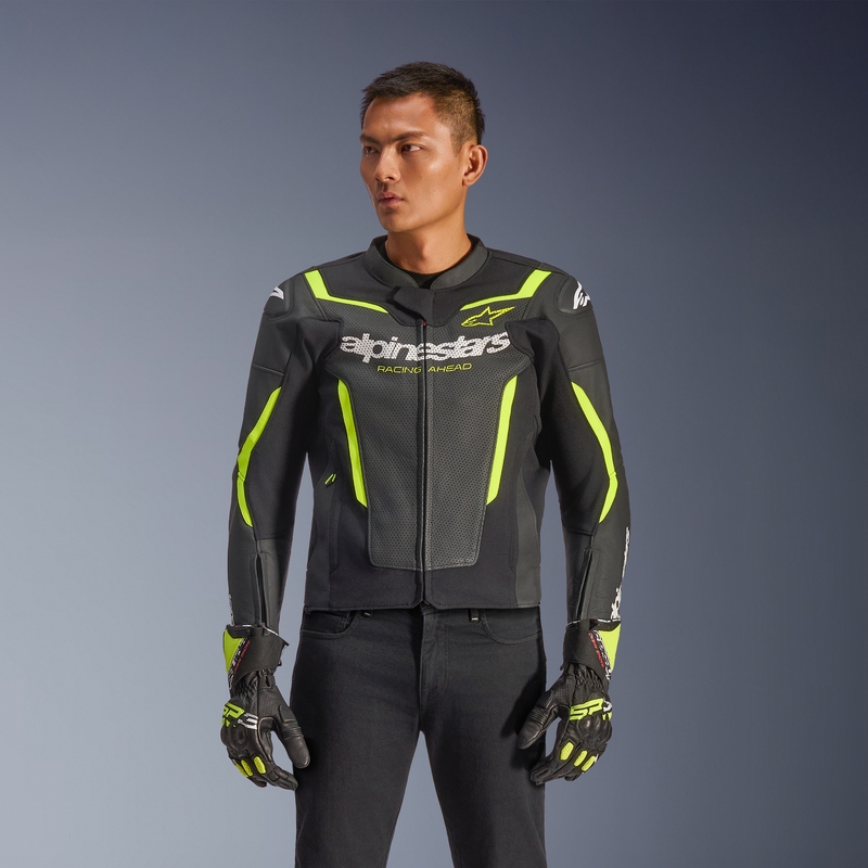 Alpinestars GP Force V2 Airflow læder motorcykeljakke sort-fluo gul