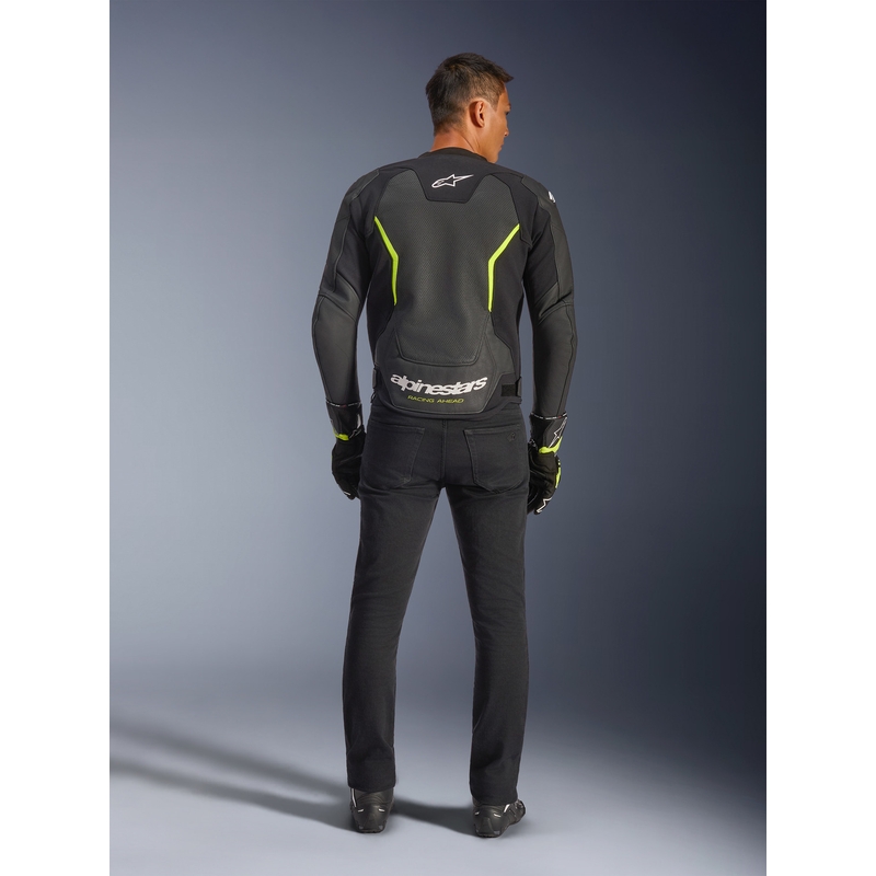 Alpinestars GP Force V2 Airflow læder motorcykeljakke sort-fluo gul
