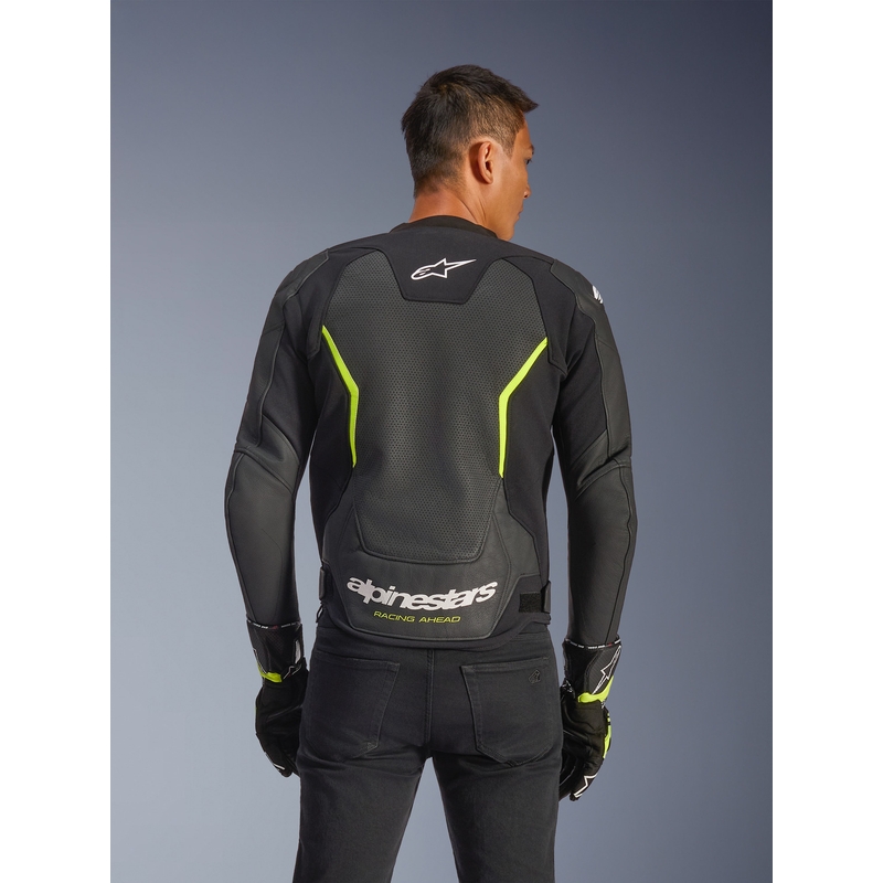 Alpinestars GP Force V2 Airflow læder motorcykeljakke sort-fluo gul