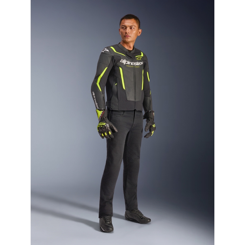Alpinestars GP Force V2 Airflow læder motorcykeljakke sort-fluo gul