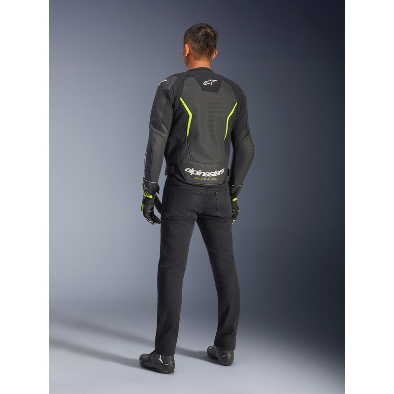 Alpinestars GP Force V2 Airflow læder motorcykeljakke sort-fluo gul