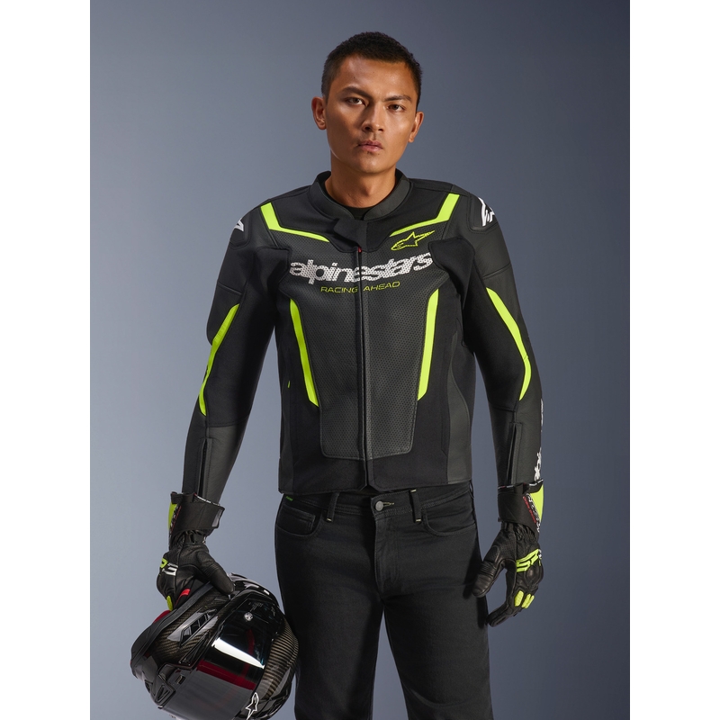 Alpinestars GP Force V2 Airflow læder motorcykeljakke sort-fluo gul