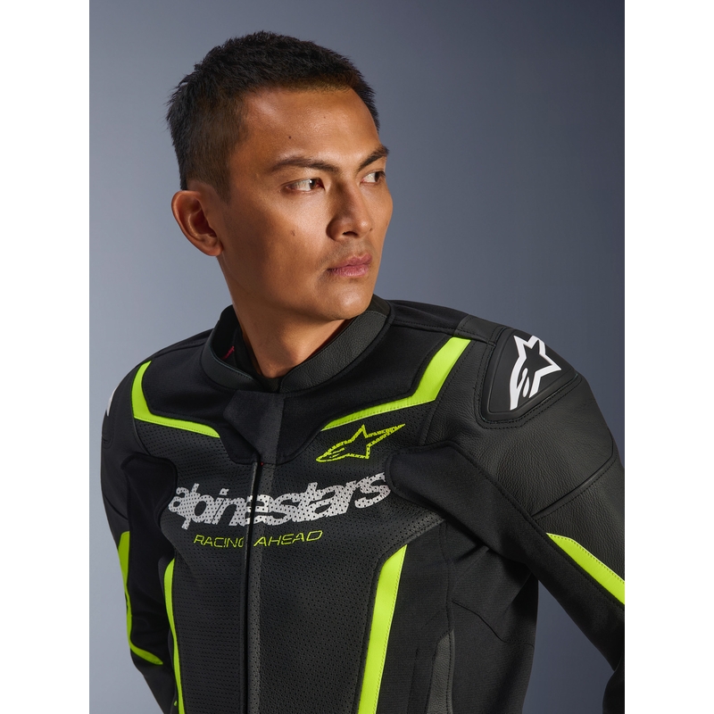 Alpinestars GP Force V2 Airflow læder motorcykeljakke sort-fluo gul
