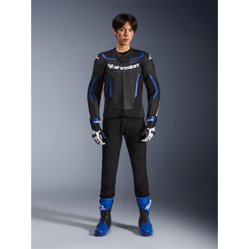 Alpinestars GP Force V2 Airflow læder motorcykeljakke sort-metallisk blå