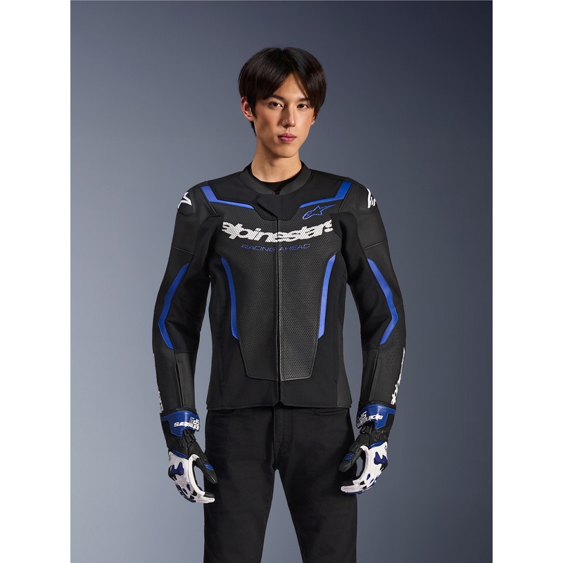 Alpinestars GP Force V2 Airflow læder motorcykeljakke sort-metallisk blå